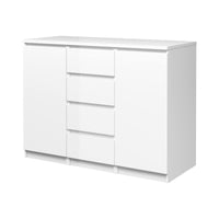 Credenza con ante e cassetti, colore bianco lucido, cm 120 x 90 x 50