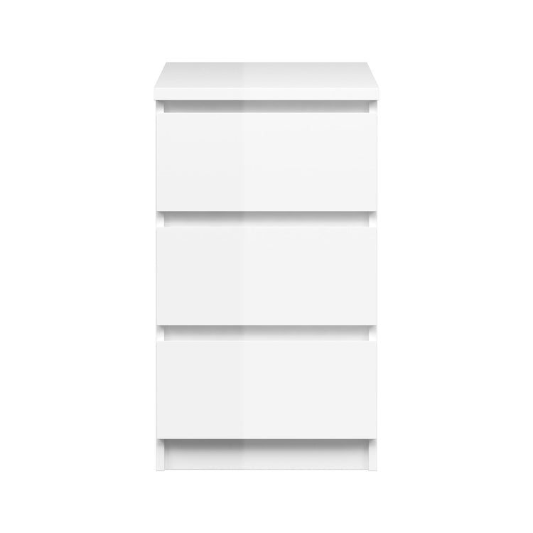 Cassettiera a tre cassetti, colore bianco lucido, cm 40 x 70 x 50