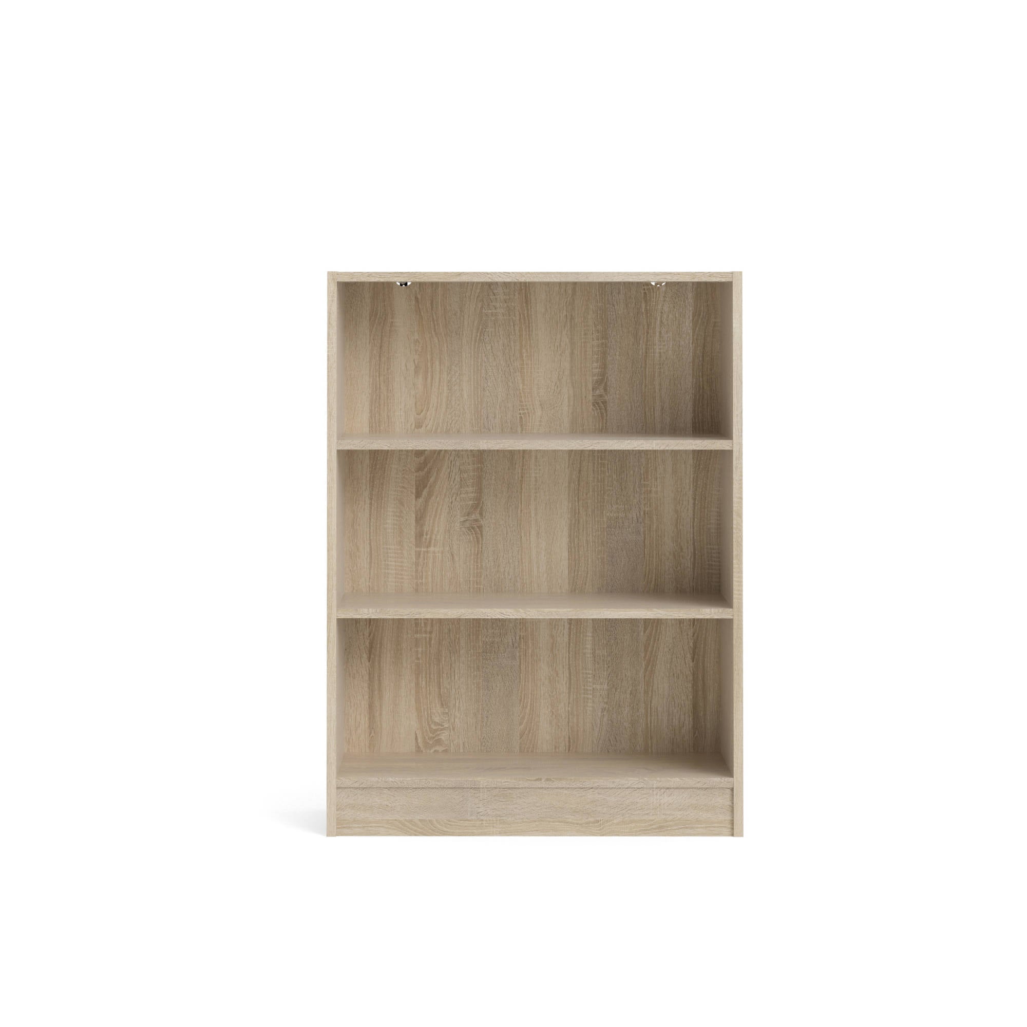 Libreria a tre vani, colore rovere, cm 79 x 107 x 26