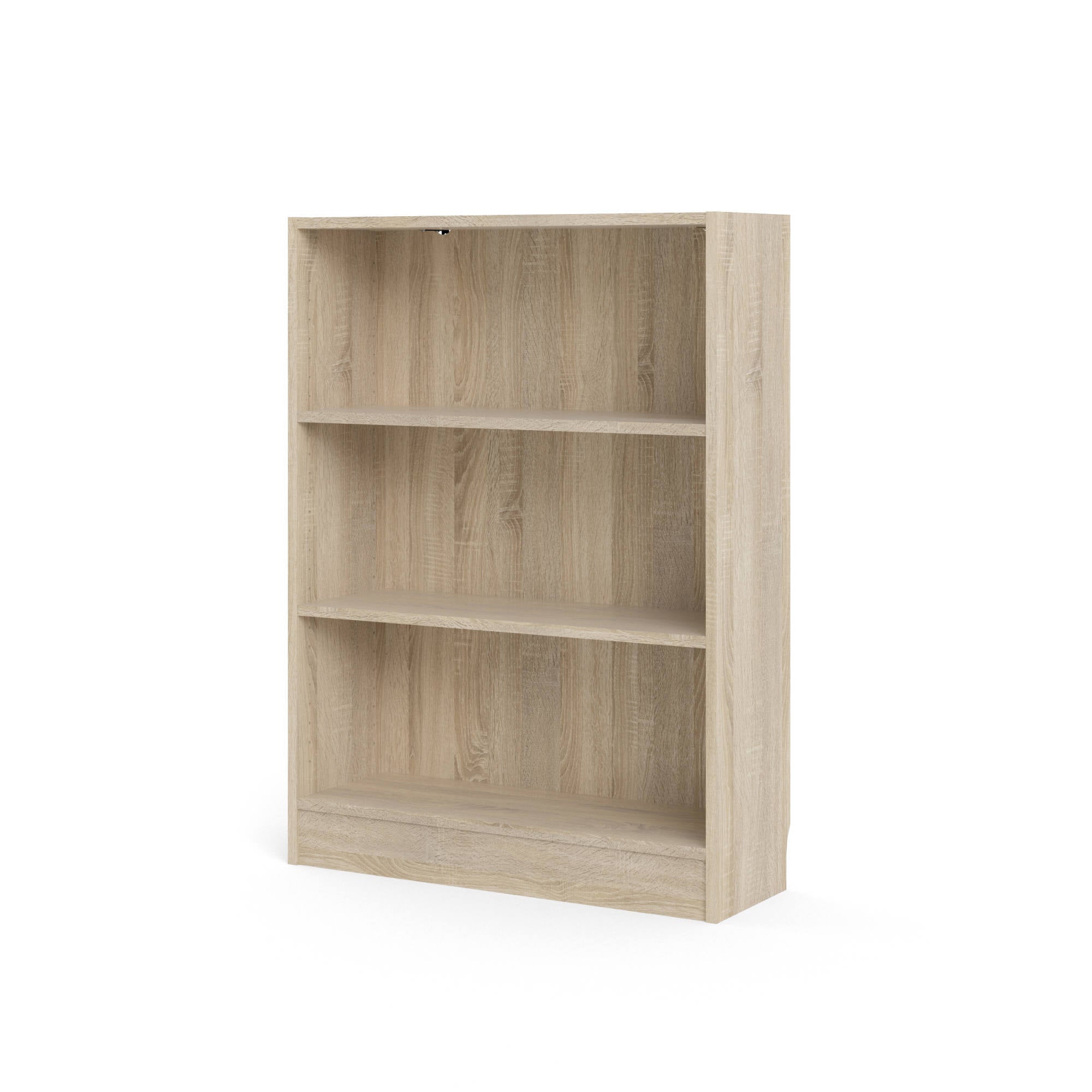 Libreria a tre vani, colore rovere, cm 79 x 107 x 26