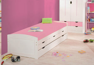 Letto singolo con letto estraibile inferiore e tre cassetti, colore bianco, cm 98 x 63 x 195