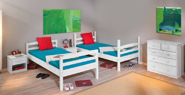 Letto a castello trasformabile in 2 letti singoli, pino massello, colore bianco, cm 200 x 148 x 102