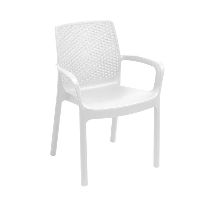 Sedia da esterno Torino, Seduta da giardino, Sedia per tavolo da pranzo, Poltrona outdoor effetto rattan, 100 % Made in Italy, Cm 54x60h82, Bianco