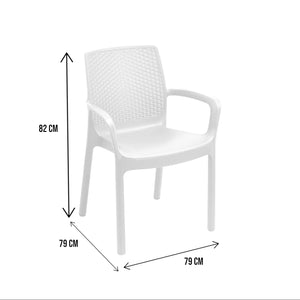 Sedia da esterno Torino, Seduta da giardino, Sedia per tavolo da pranzo, Poltrona outdoor effetto rattan, 100 % Made in Italy, Cm 54x60h82, Bianco