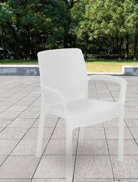 Sedia da esterno Torino, Seduta da giardino, Sedia per tavolo da pranzo, Poltrona outdoor effetto rattan, 100 % Made in Italy, Cm 54x60h82, Bianco