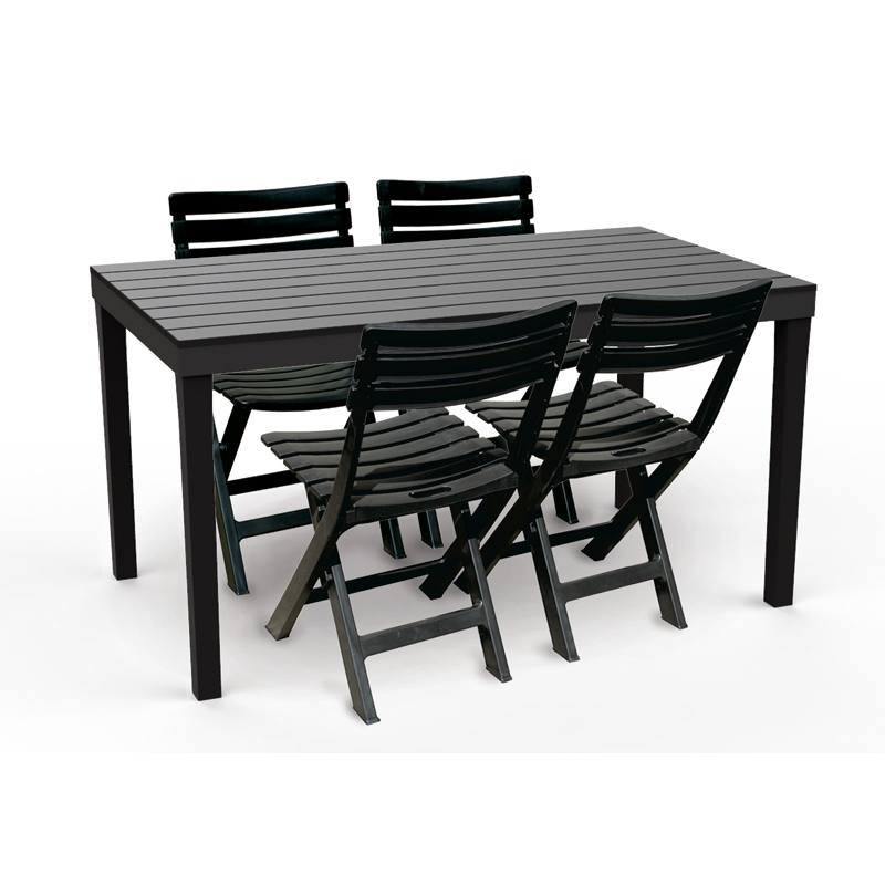 Tavolo da esterno Vasto, Tavolo rettangolare da pranzo effetto legno, Tavolo da giardino multiuso, 100% Made in Italy, Cm 138x78h72, Antracite