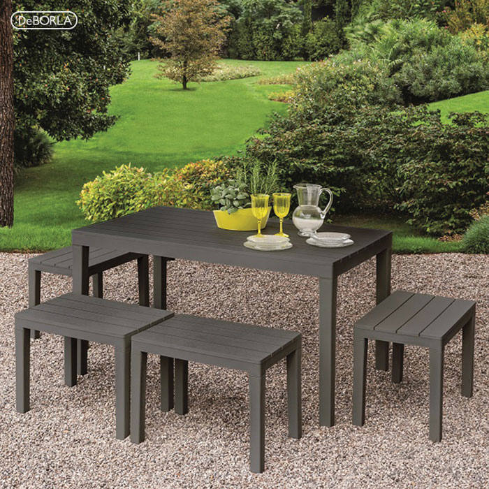 Tavolo da esterno Vasto, Tavolo rettangolare da pranzo effetto legno, Tavolo da giardino multiuso, 100% Made in Italy, Cm 138x78h72, Antracite