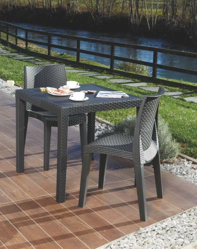 Tavolo da esterno Agrigento, Tavolo quadrato da giardino, Tavolino fisso effetto rattan, 100% Made in Italy, Cm 80x80x72, Antracite