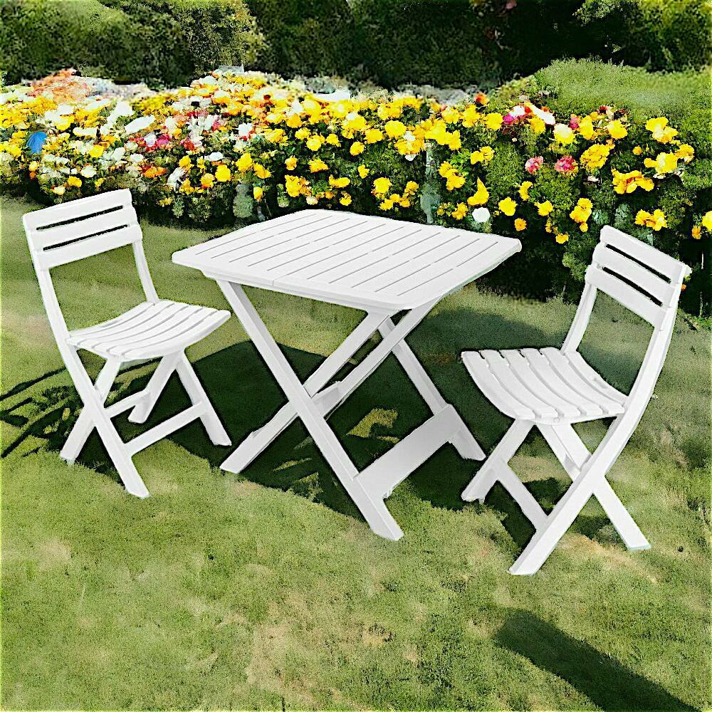 Set salotto da esterno Paterno', Set composto da 2 sedie e 1 tavolo, Set da Pik Nik, 100% Made in Italy, Bianco