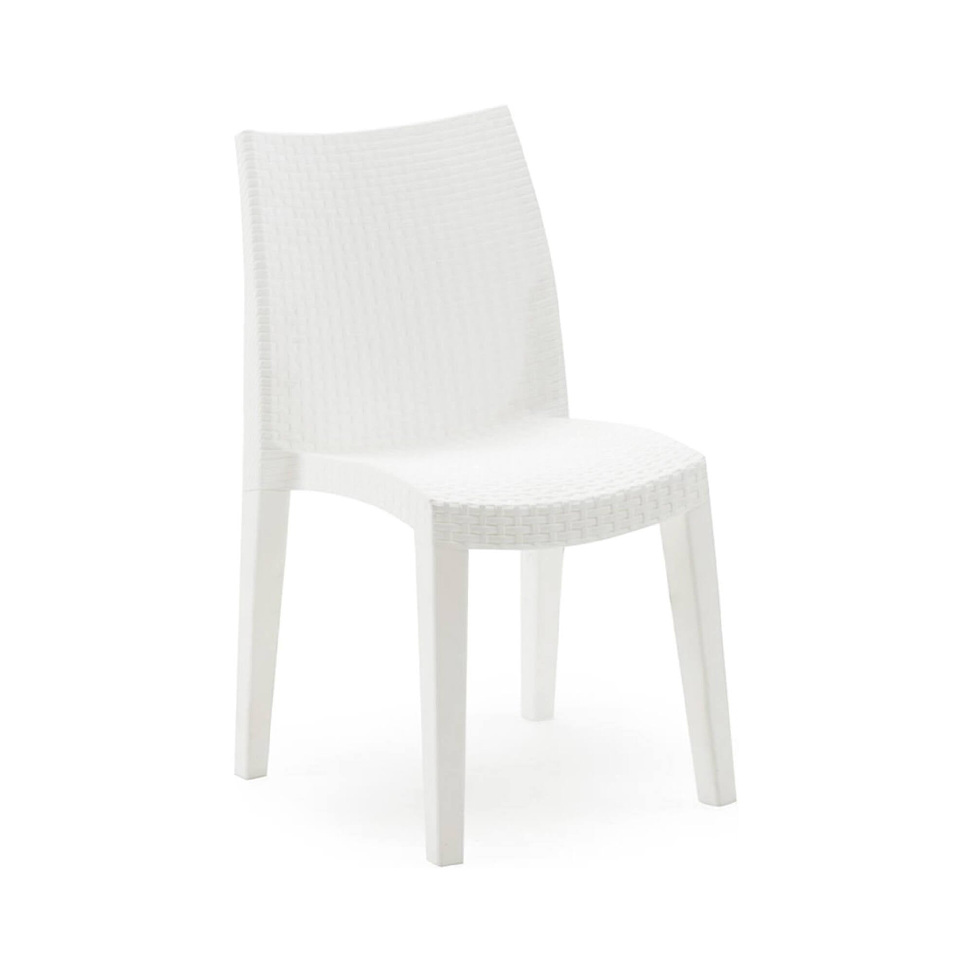 Sedia da esterno Trieste, Seduta da giardino, Sedia per tavolo da pranzo, Poltrona outdoor effetto rattan, 100 % Made in Italy, Cm 48x55h86, Bianco