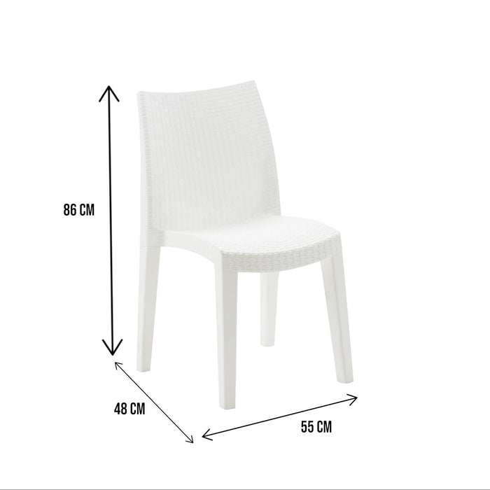 Sedia da esterno Trieste, Seduta da giardino, Sedia per tavolo da pranzo, Poltrona outdoor effetto rattan, 100 % Made in Italy, Cm 48x55h86, Bianco