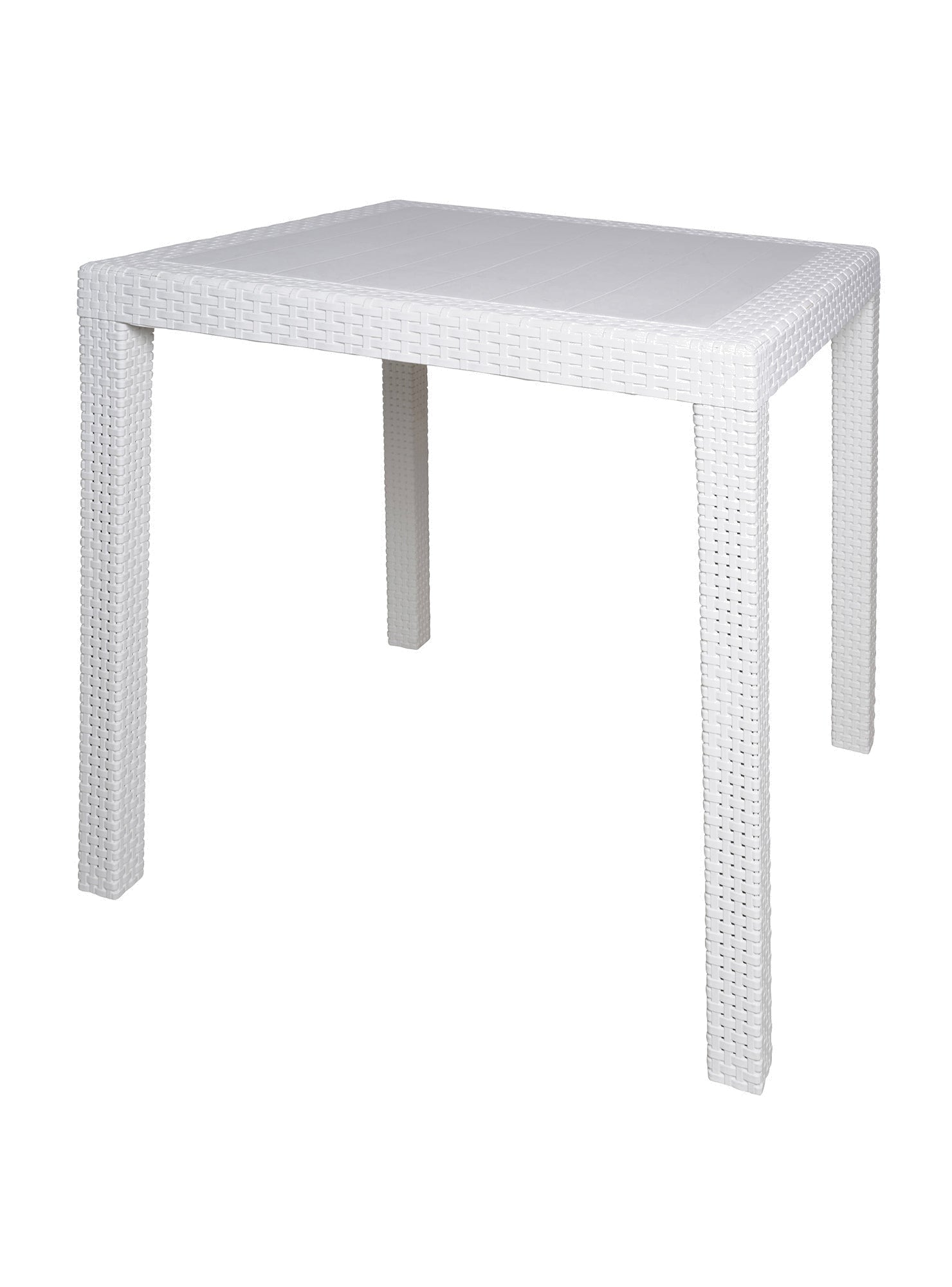 Tavolo da esterno Agrigento, Tavolo quadrato da giardino, Tavolino fisso effetto rattan, 100% Made in Italy, Cm 80x80x72, Bianco