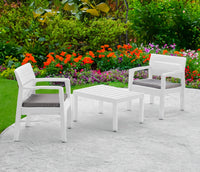 Set salotto da esterno Benevento, Set da giardino con due poltrone e un tavolino, Salottino indoor, 100% Made in Italy, Cm 73x65h75, Bianco