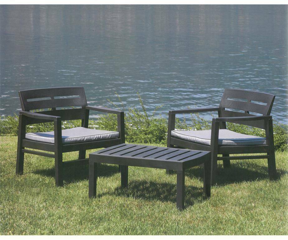 Set salotto da esterno Benevento, Set da giardino con due poltrone e un tavolino, Salottino indoor, 100% Made in Italy, Cm 73x65h75, Antracite