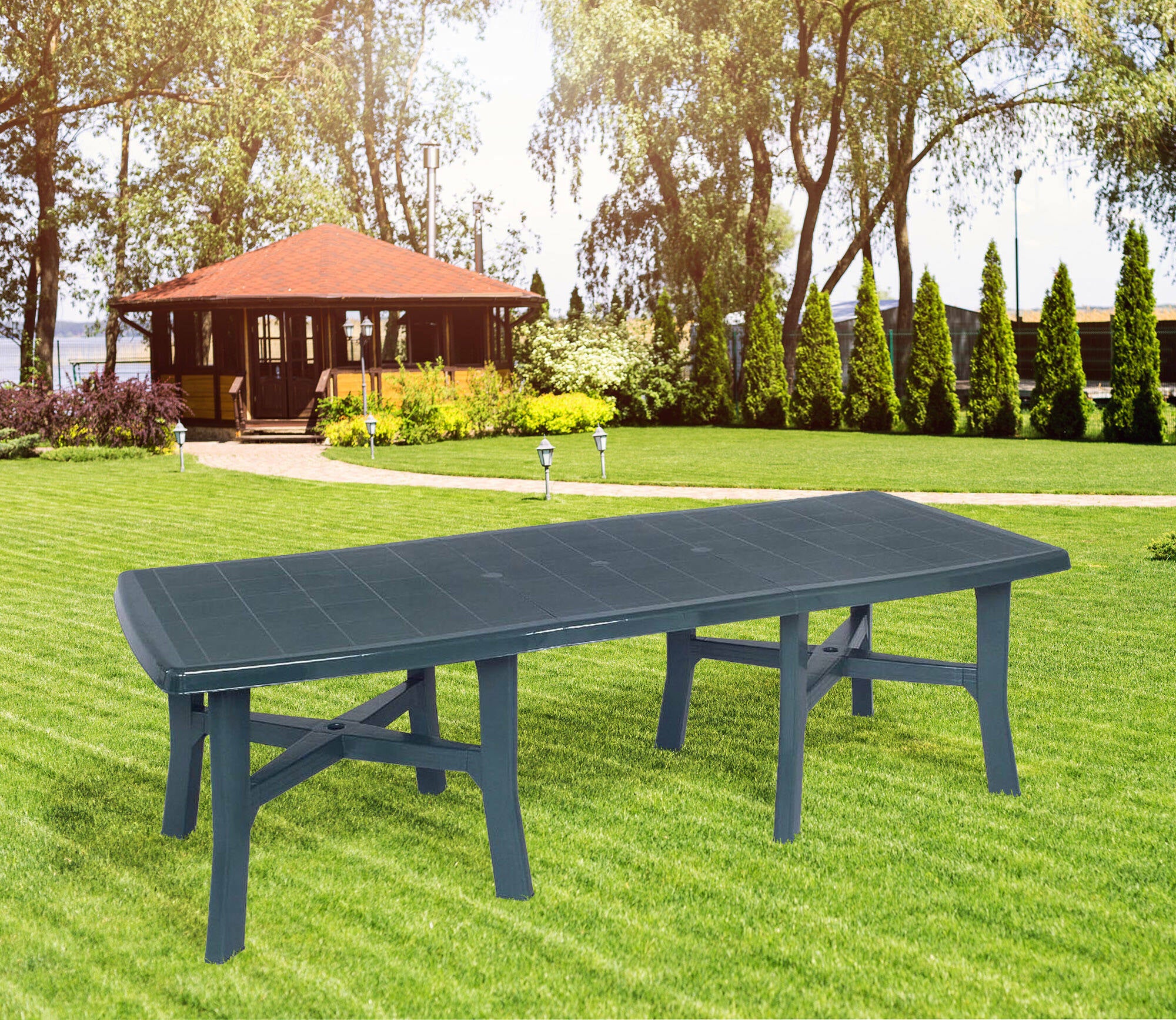 Tavolo da esterno Messina, Tavolo allungabile da pranzo, Tavolo rettangolare da giardino multiuso, 100% Made in Italy, Cm 160x90h72, Verde