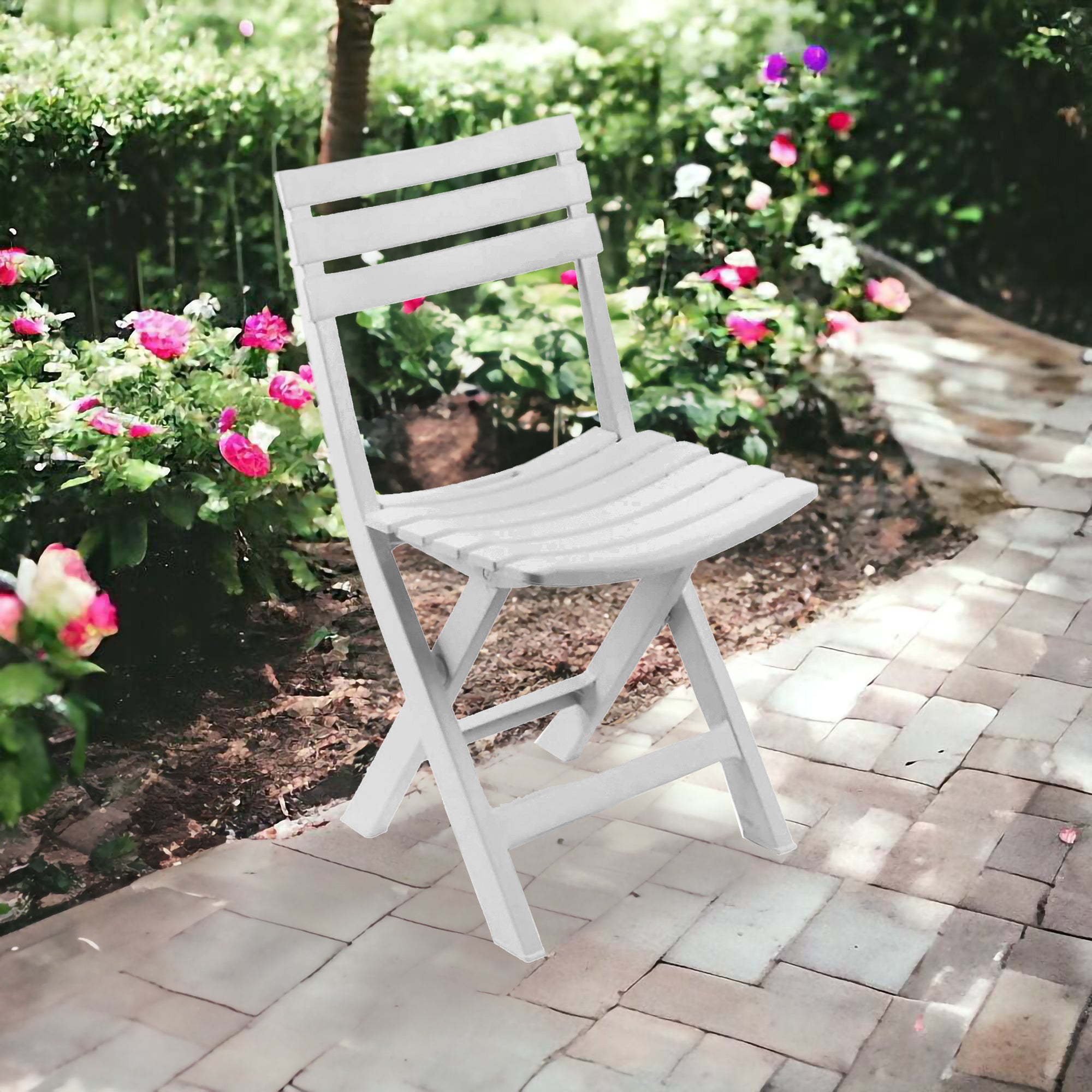 Sedia da esterno Terni, Seduta da giardino pieghevole, Sedia per tavolo da pranzo, Poltrona outdoor, 100 % Made in Italy, Cm 44x41h78, Bianco