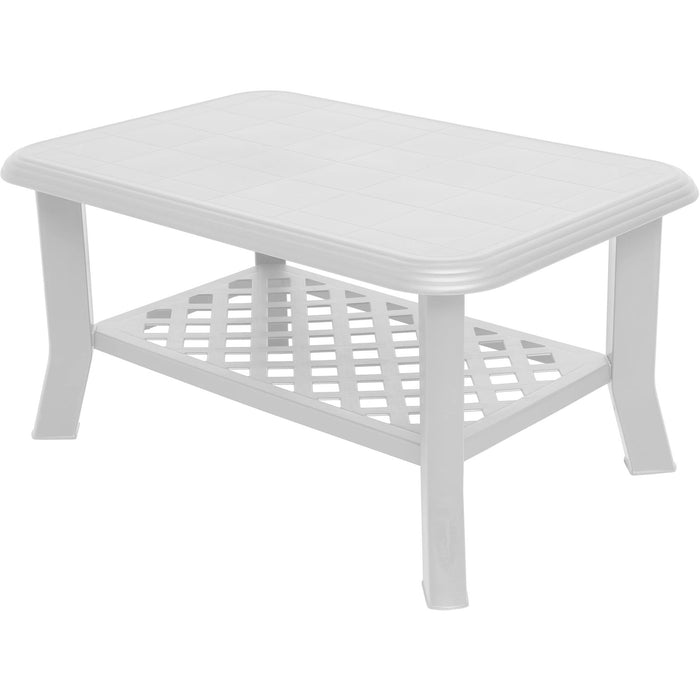 Tavolo da esterno Cerignola, Tavolino con portariviste, Tavolino da giardino multiuso, 100% Made in Italy, Cm 90x60h46, Bianco