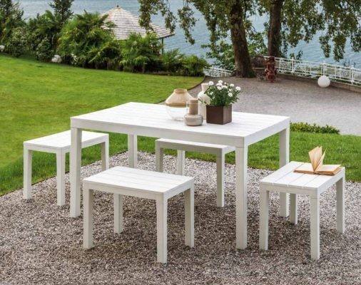 Tavolo da esterno Vasto, Tavolo rettangolare da pranzo effetto legno, Tavolo da giardino multiuso, 100% Made in Italy, Cm 138x78h72, Bianco