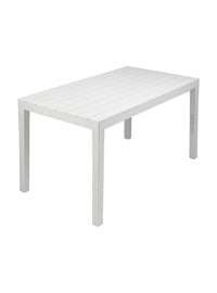 Tavolo da esterno Vasto, Tavolo rettangolare da pranzo effetto legno, Tavolo da giardino multiuso, 100% Made in Italy, Cm 138x78h72, Bianco