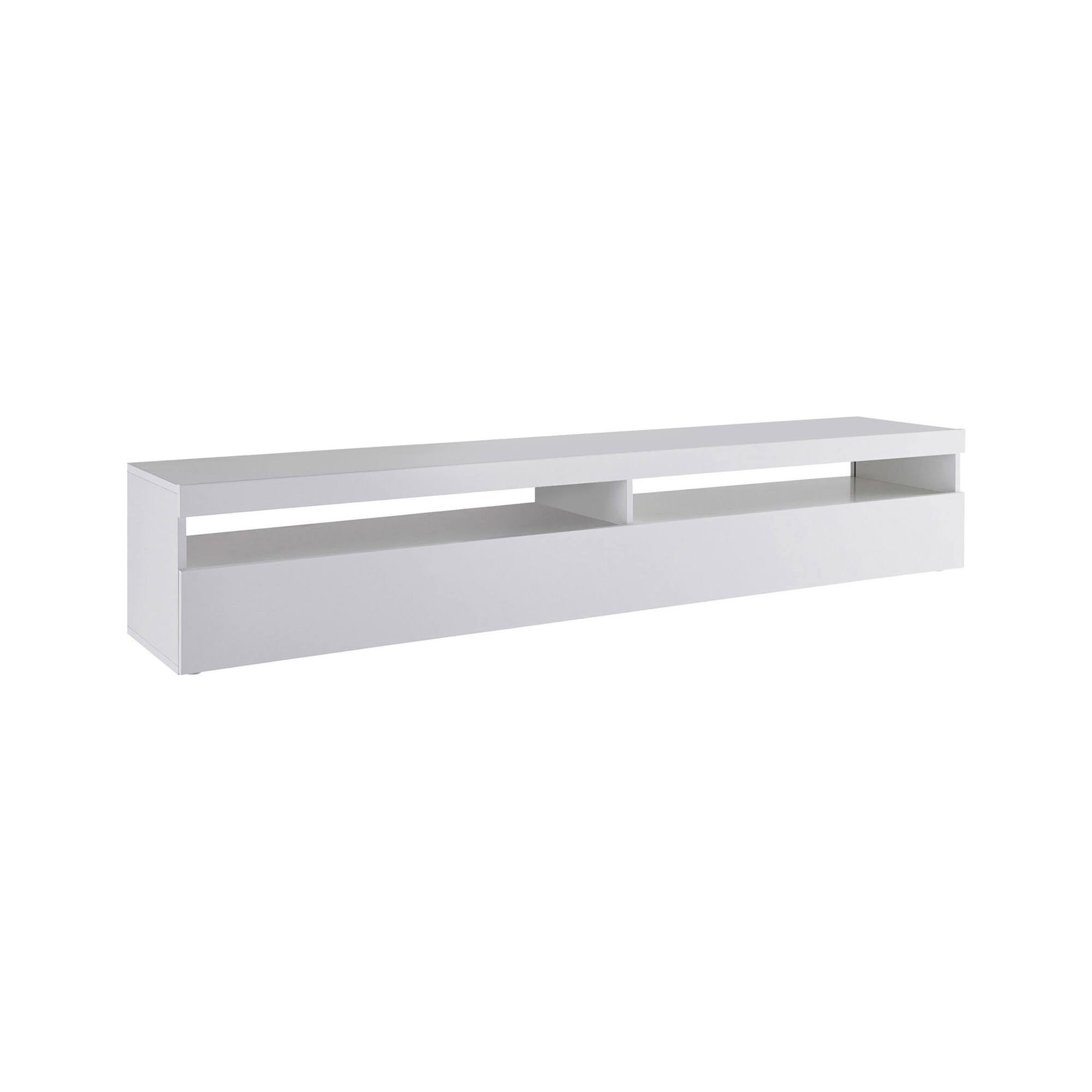 Mobile da soggiorno Porta TV, Made in Italy, Credenza per TV a 1 anta a ribalta e ripiani, cm 200x45h36, Bianco lucido