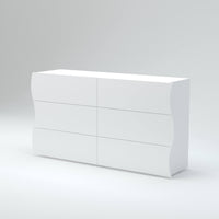 Comò ondulato, Made in Italy, Mobiletto per Soggiorno e Camera, Credenza 6 cassetti, Bianco lucido, cm 155x40h82