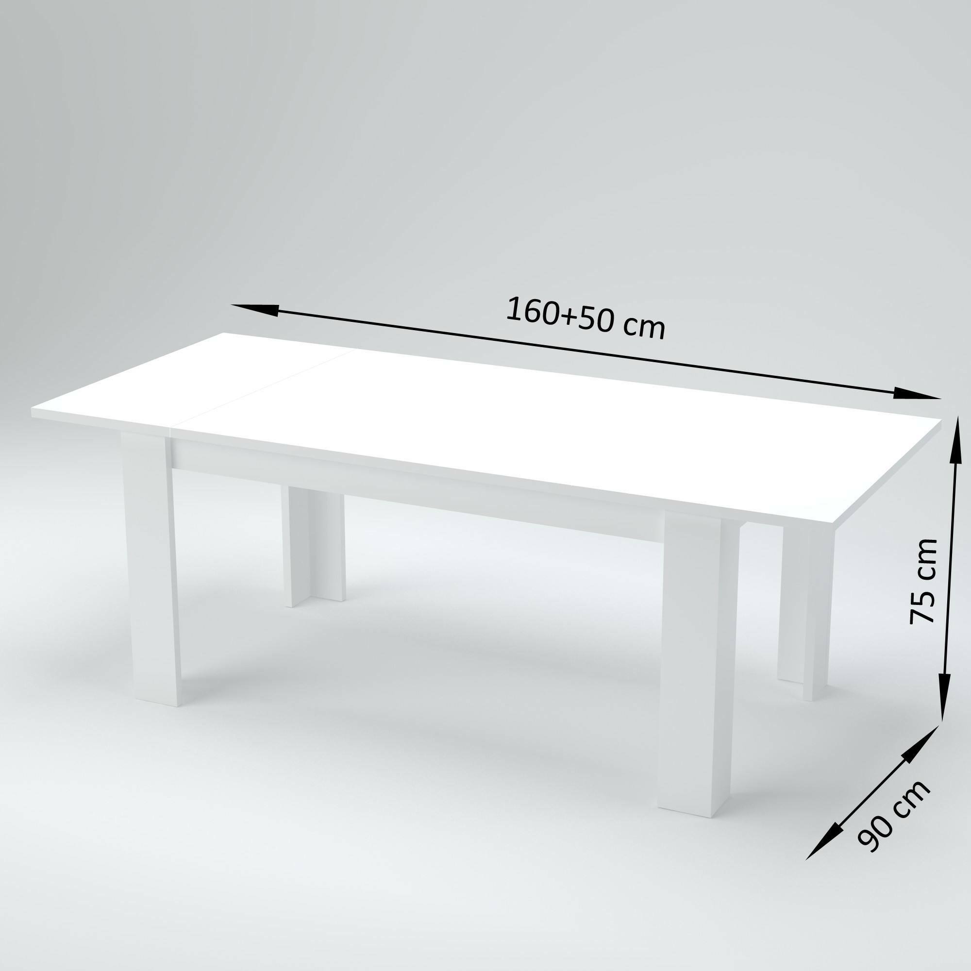 Tavolo per sala da pranzo estensibile, Made in Italy, Tavolo moderno con allunghe, Consolle allungabile, cm 160/210x90h75, Bianco lucido