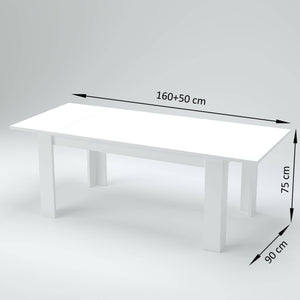 Tavolo per sala da pranzo estensibile, Made in Italy, Tavolo moderno con allunghe, Consolle allungabile, cm 160/210x90h75, Bianco lucido