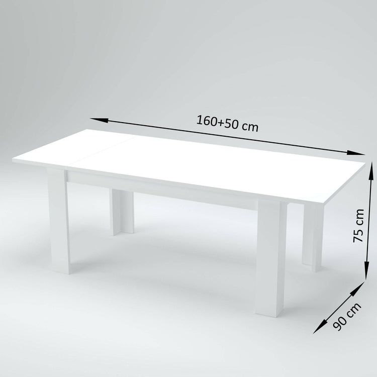 Tavolo per sala da pranzo estensibile, Made in Italy, Tavolo moderno con allunghe, Consolle allungabile, cm 160/210x90h75, Bianco lucido