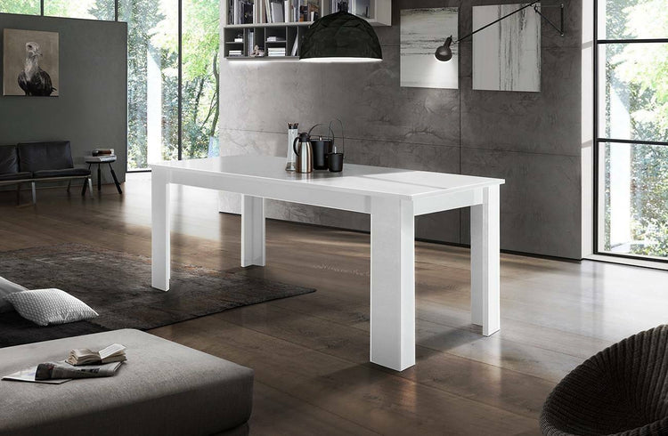 Tavolo per sala da pranzo estensibile, Made in Italy, Tavolo moderno con allunghe, Consolle allungabile, cm 160/210x90h75, Bianco lucido