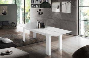 Tavolo per sala da pranzo estensibile, Made in Italy, Tavolo moderno con allunghe, Consolle allungabile, cm 160/210x90h75, Bianco lucido