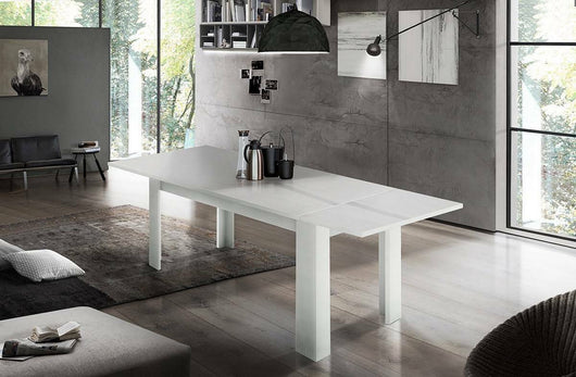 Tavolo per sala da pranzo estensibile, Made in Italy, Tavolo moderno con allunghe, Consolle allungabile, cm 160/210x90h75, Bianco lucido Larice