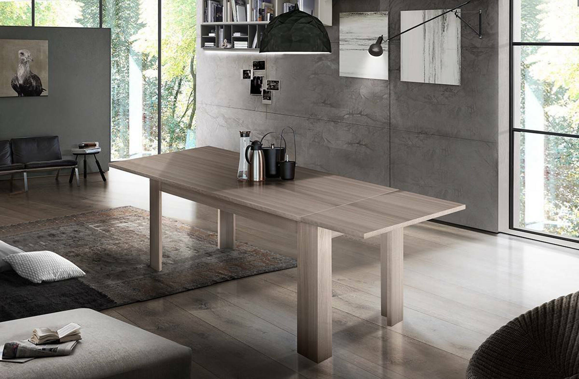 Tavolo per sala da pranzo estensibile, Made in Italy, Tavolo moderno con allunghe, Consolle allungabile, cm 160/210x90h75, Olmo perla