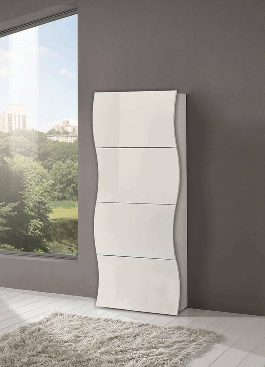 Scarpiera moderna, Made in Italy, Mobile Portascarpe da ingresso, a 4 ante a ribalta, cm 71x27h162, Bianco lucido