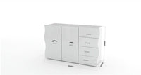 Credenza ondulata, Madia di design a 2 ante e 4 cassetti, Made in Italy, Mobile Porta TV, Buffet da soggiorno, cm 124x40h81, colore Bianco lucido