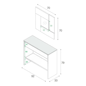 Mobile da ingresso Gilbert, Entratina con specchio, Mobile con cassetto e ripiano per entrata, Armadio moderno per atrio, cm 92x33h149, Rovere e Noce