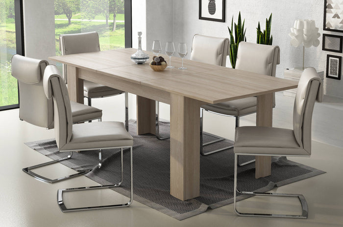 Tavolo allungabile Albacete, Tavolo da pranzo estensibile, Consolle multiuso con allunghe, Cm 140x88h75, Olmo