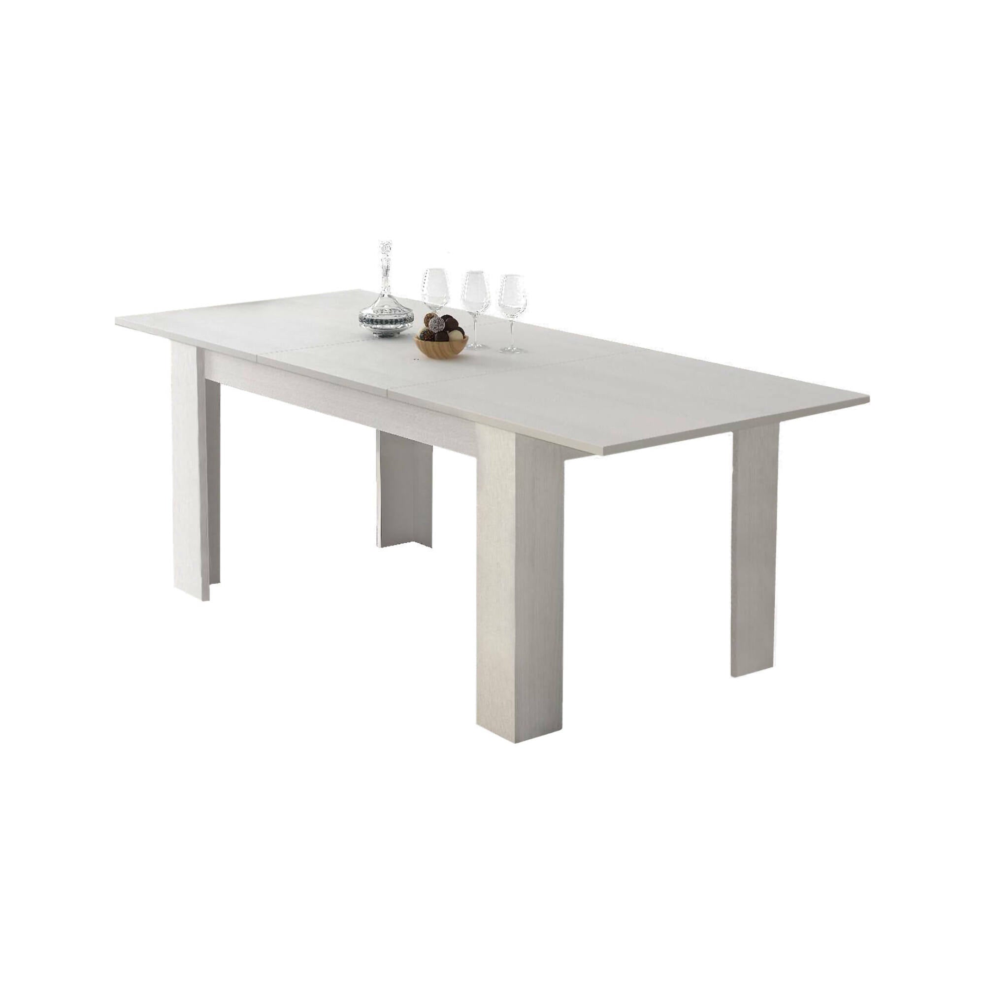 Tavolo allungabile Albatera, Tavolo da pranzo estensibile, Consolle multiuso con allunghe, Cm 140x88h75, Bianco