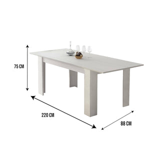 Tavolo allungabile Albatera, Tavolo da pranzo estensibile, Consolle multiuso con allunghe, Cm 140x88h75, Bianco