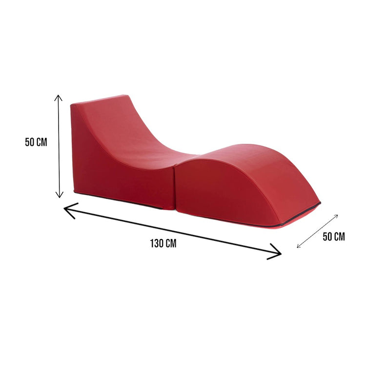 Letto pieghevole Andreina, Pouf trasformabile in letto singolo, 100% Made in Italy, Pouf trasformabile in una chaise longue in ecopelle, cm 130x50h50, Rosso