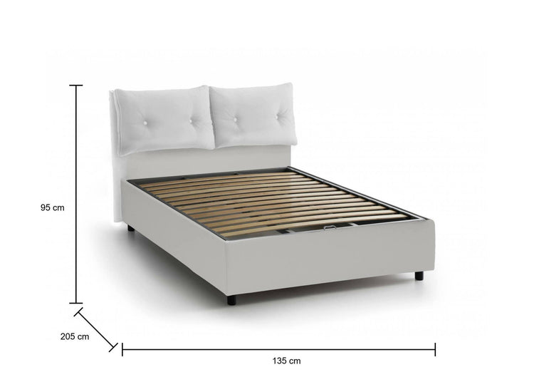 Letto piazza e mezza Noemi, Letto contenitore con rivestimento in ecopelle, Made in Italy, Apertura frontale, adatto per materasso cm 120x190, Bianco