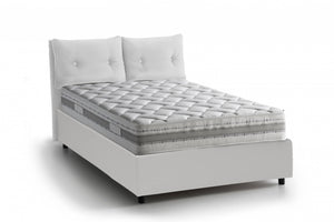 Letto piazza e mezza Noemi, Letto contenitore con rivestimento in ecopelle, Made in Italy, Apertura frontale, adatto per materasso cm 120x190, Bianco