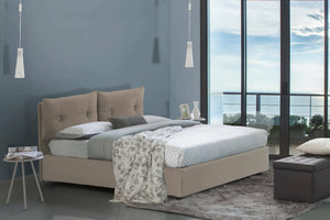 Letto piazza e mezza Noemi, Letto contenitore con rivestimento in ecopelle, Made in Italy, Apertura frontale, adatto per materasso cm 120x190, Tortora