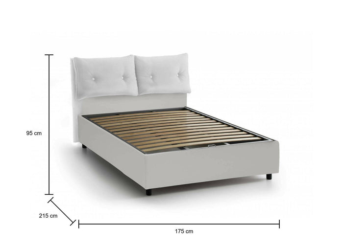 Letto matrimoniale Stefania, Letto contenitore con rivestimento in ecopelle, Made in Italy, Apertura frontale, adatto per materasso cm 160x200, Bianco