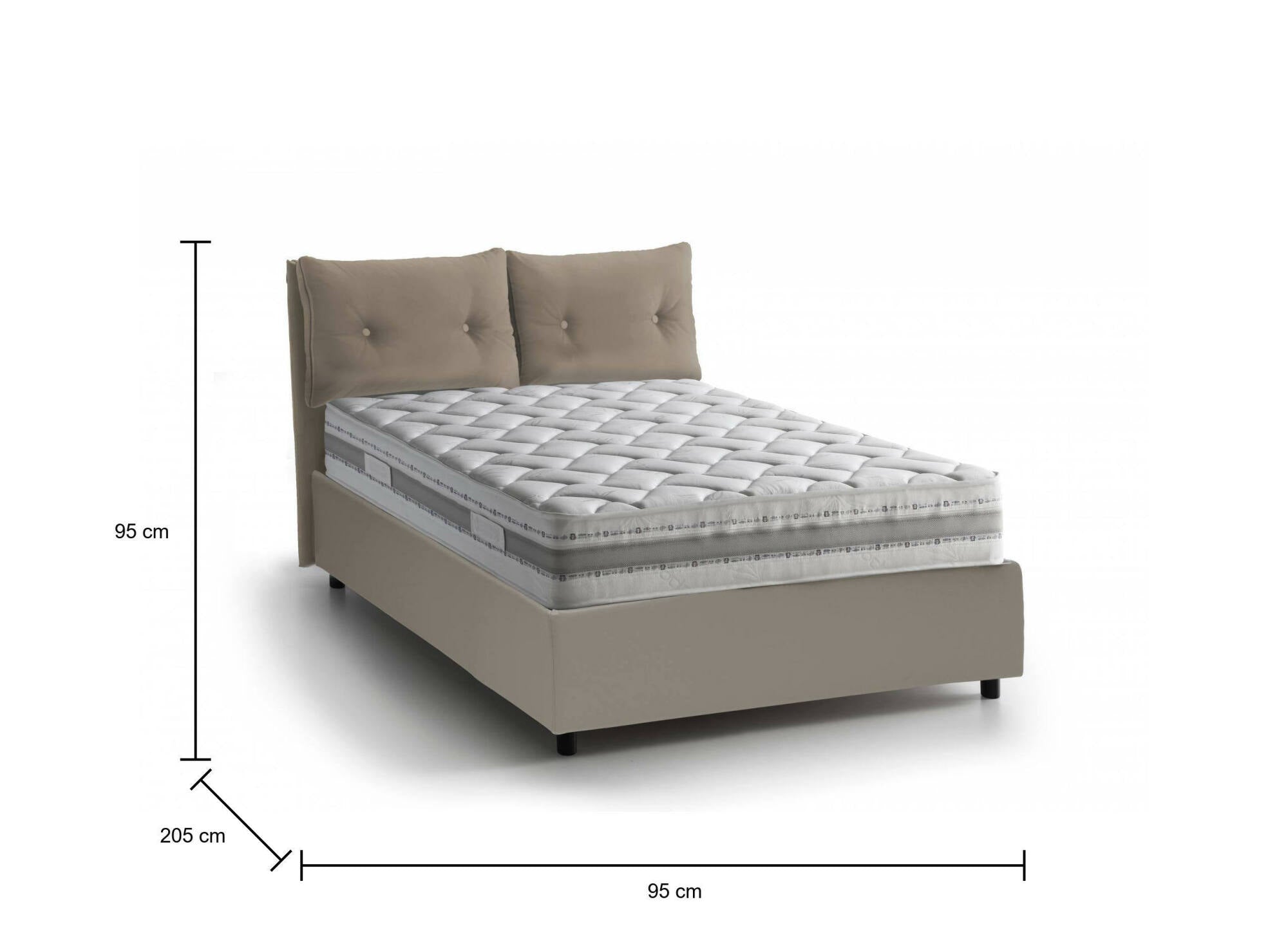 Letto singolo Chantal, Letto contenitore con rivestimento in ecopelle, Made in Italy, Apertura frontale, con materasso cm 80x190 incluso, Tortora