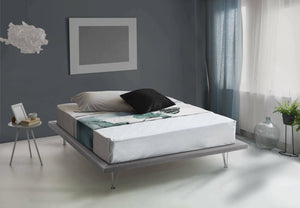 Letto matrimoniale Linda, Letto fisso in tessuto con piedini, Made in Italy, adatto per materasso cm 160x200, Grigio