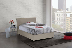 Letto piazza e mezza Ascenza, Letto contenitore con rivestimento in ecopelle, Made in Italy, Apertura frontale, con materasso cm 120x190 incluso, Tortora