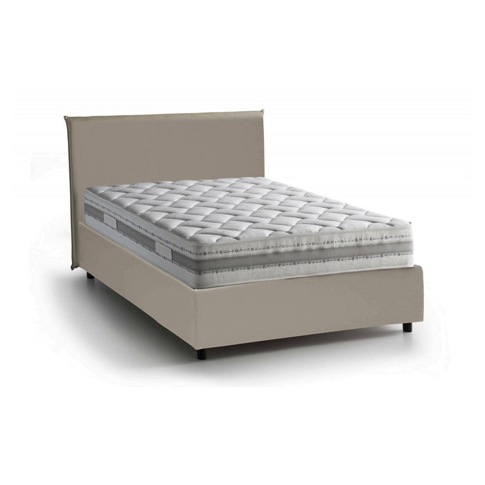 Letto piazza e mezza Ascenza, Letto contenitore con rivestimento in ecopelle, Made in Italy, Apertura frontale, con materasso cm 120x190 incluso, Tortora