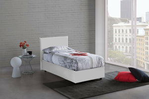 Letto singolo Caide, Letto contenitore con rivestimento in ecopelle, Made in Italy, Apertura laterale, con materasso cm 80x190 incluso, Bianco