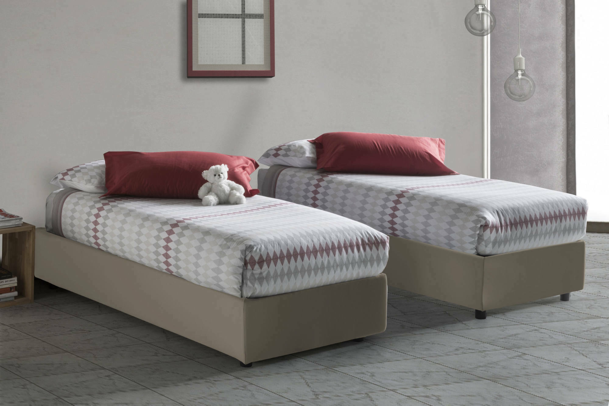 Letto singolo Diletta, Letto contenitore con rivestimento in ecopelle, Made in Italy, Apertura laterale, adatto per materasso cm 80x190, Tortora