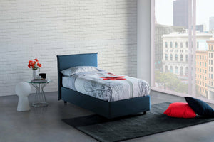 Letto singolo Cassiopea, Letto contenitore con rivestimento in tessuto, Made in Italy, Apertura frontale, adatto per materasso cm 80x200, Blu